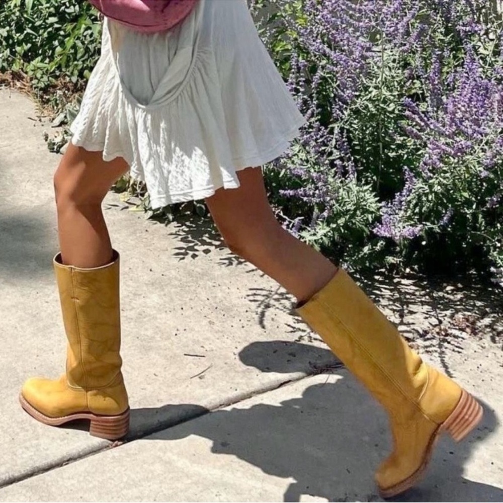 Classic Tall Leather Riding Boots - Mustard - Picture 2 of 12
